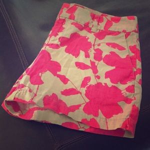 LOFT Pink Floral Linen Shorts